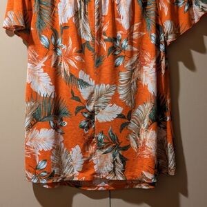Tropical Orange Floral Off The Shoulder Blouse